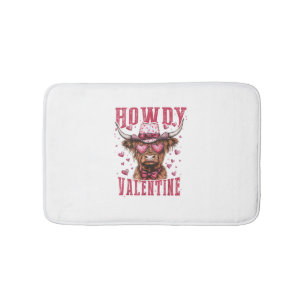 Western Howdy Highland Cow Valentines Day Highland Bath Mat