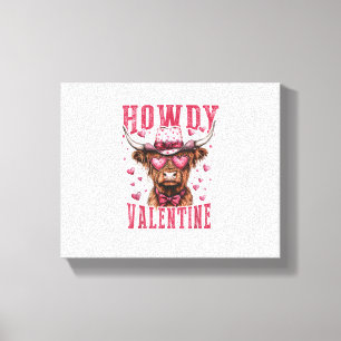 Western Howdy Highland Cow Valentines Day Highland Canvas Print
