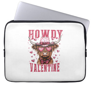 Western Howdy Highland Cow Valentines Day Highland Laptop Sleeve