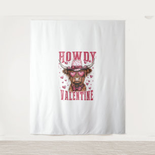 Western Howdy Highland Cow Valentines Day Highland Tapestry