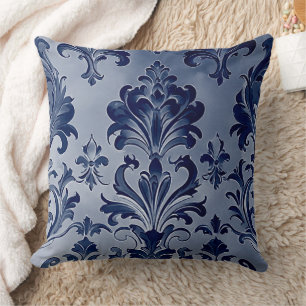 Western Inspired Damask Pattern Denim Blue Cushion