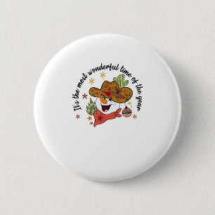 Western Its The Most Wonderful Time Cowboy Snowman 6 Cm Round Badge