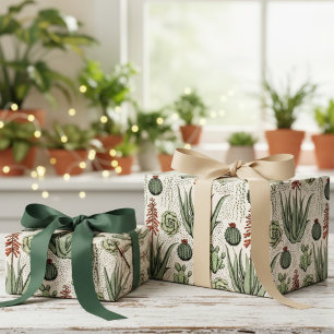 Western Ivory Desert Cacti and Succulents Wrapping Paper