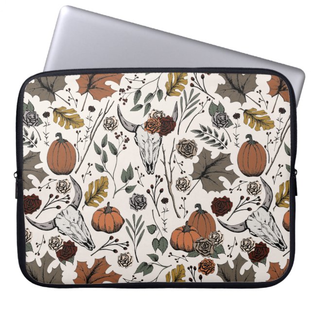 Western Ivory Fall Harvest and Cow Skulls Laptop Sleeve (Front)