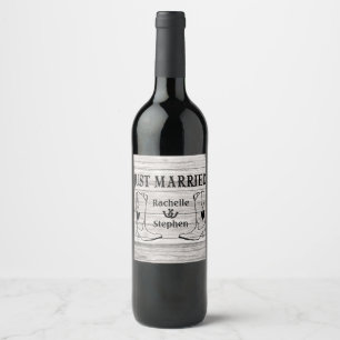 Western Just Married Wood Wedding Cowboy Country Wine Label