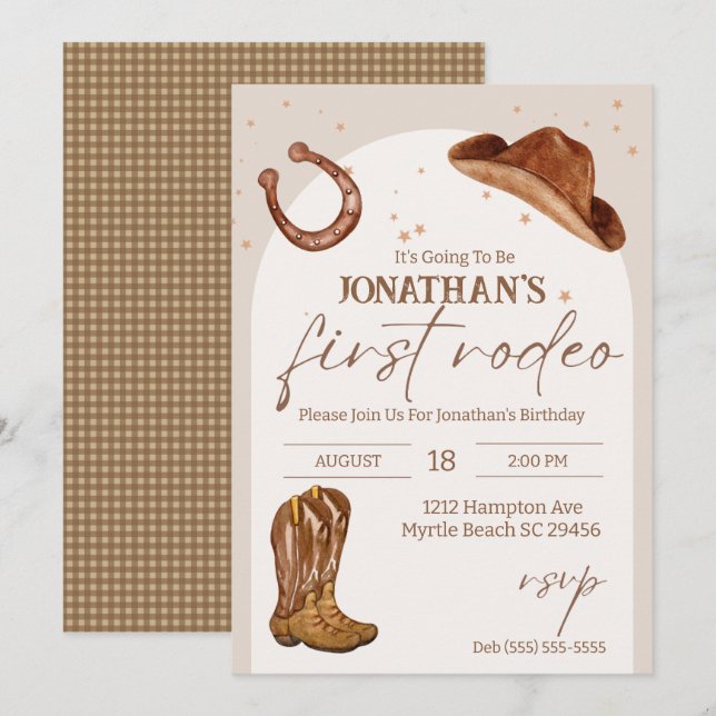 Western Kids Cowboy First Rodeo Birthday  Invitation (Front/Back)
