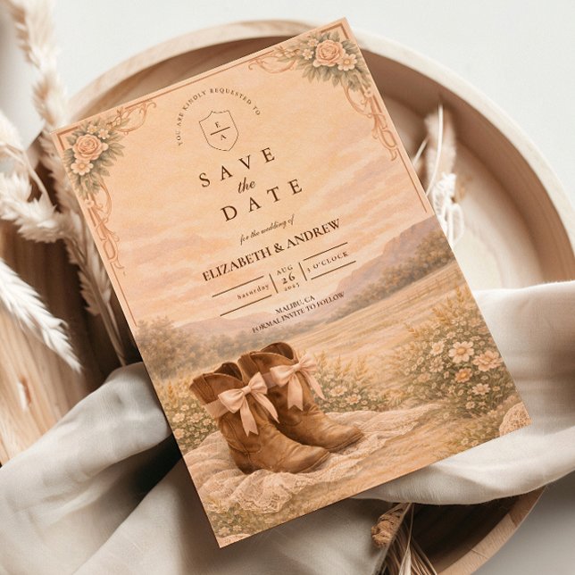 Western Lace Cowboy Boots Wedding Save The Date (Creator Uploaded)