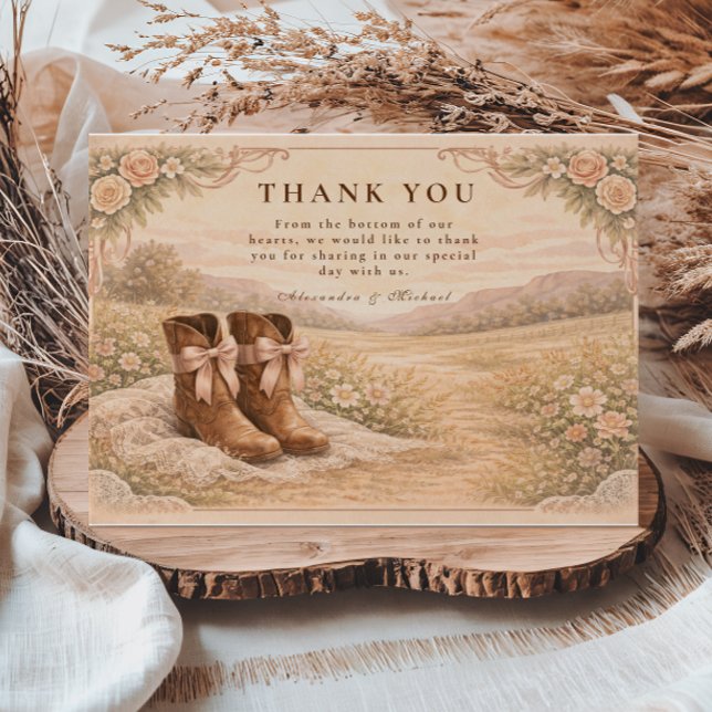 Western Lace Cowboy Boots Wedding Thank You Card (Creator Uploaded)