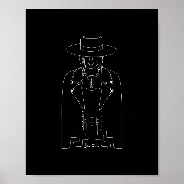 Western Lady Outlaw Black & White Wall Art Print (Front)