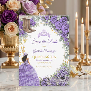  Western Lavender Roses Golden Country Quinceañera Save The Date