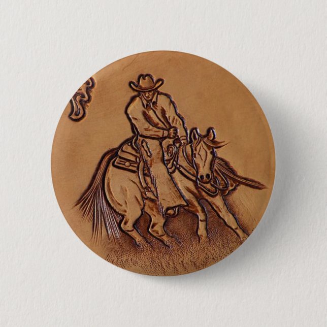 Western leather horseback Riding Rodeo Cowboy 6 Cm Round Badge (Front)