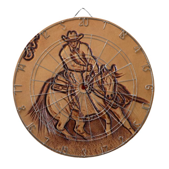 Western leather horseback Riding Rodeo Cowboy Dartboard (Front)