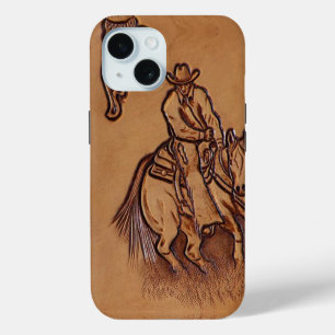 Western leather horseback Riding Rodeo Cowboy iPhone 15 Case