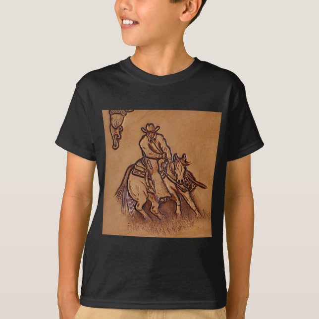 Western leather horseback Riding Rodeo Cowboy T-Shirt (Front)