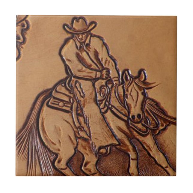 Western leather horseback Riding Rodeo Cowboy Tile (Front)
