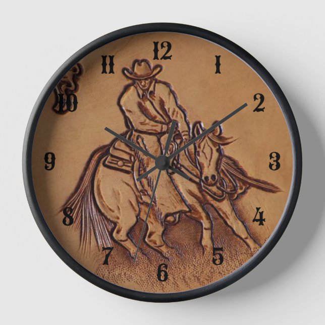 Western leather horseback Riding Rodeo Cowboy Wall Clock (Front)
