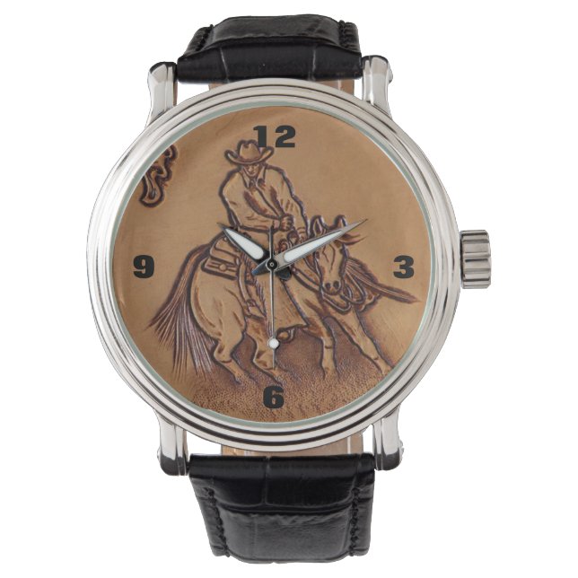 Western leather horseback Riding Rodeo Cowboy Watch (Front)
