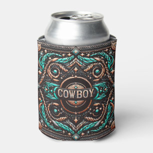 Western Leather Print Cowboy Custom Name Can Cooler