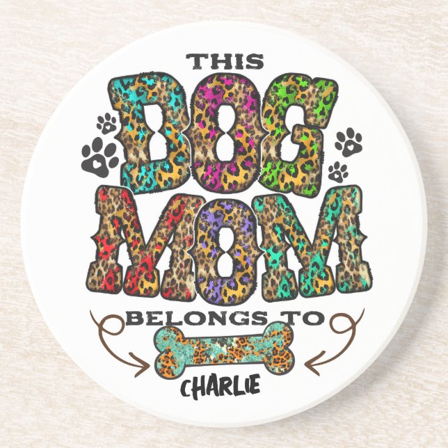 Western Leopard Patch Pattern Dog Mum Bone Coaster (Front)