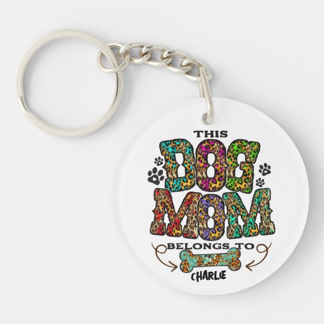 Western Leopard Patch Pattern Dog Mum Bone Pet Key Ring (Front)