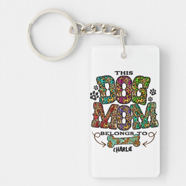 Western Leopard Patch Pattern Dog Mum Bone Pet T-S Key Ring (Front)
