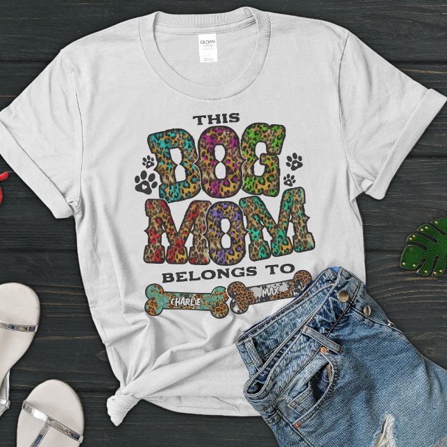 Western Leopard Patch Pattern Dog Mum Bone Pet T-Shirt (Creator Uploaded)