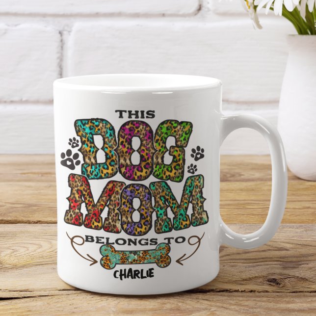 Western Leopard Patch Pattern Dog Mum Bone Pet Two-Tone Coffee Mug (Creator Uploaded)