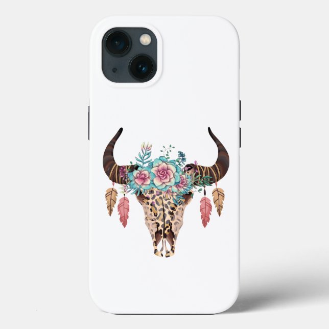 Western Leopard Print Floral Bull Case-Mate iPhone Case (Back)