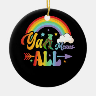 Western LGBTQ Y'all Rainbow Lesbian Gay Ally Pride Ceramic Tree Decoration
