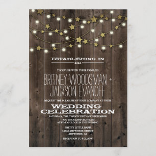 Western Lights Stars Barn Wood Wedding Invitations