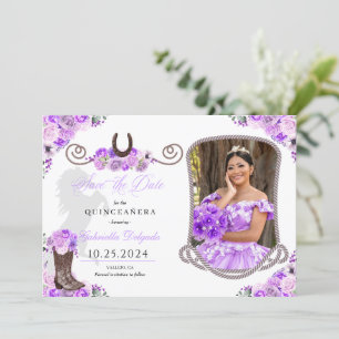 Western Lilac Quinceañera Save The Date Photo Invitation