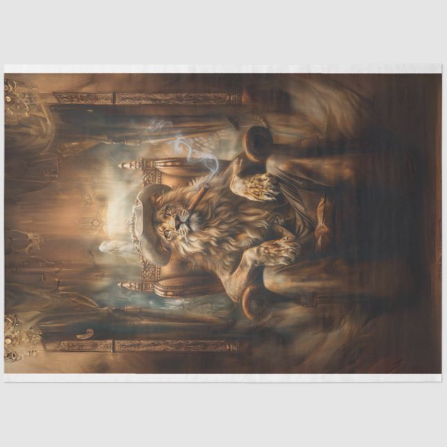 Western Lion in Kings Chair Decoupage Tissue Paper (Front)