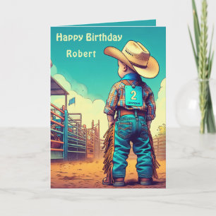 Western Little Cowboy 2nd Birthday Rodeo Custom Card