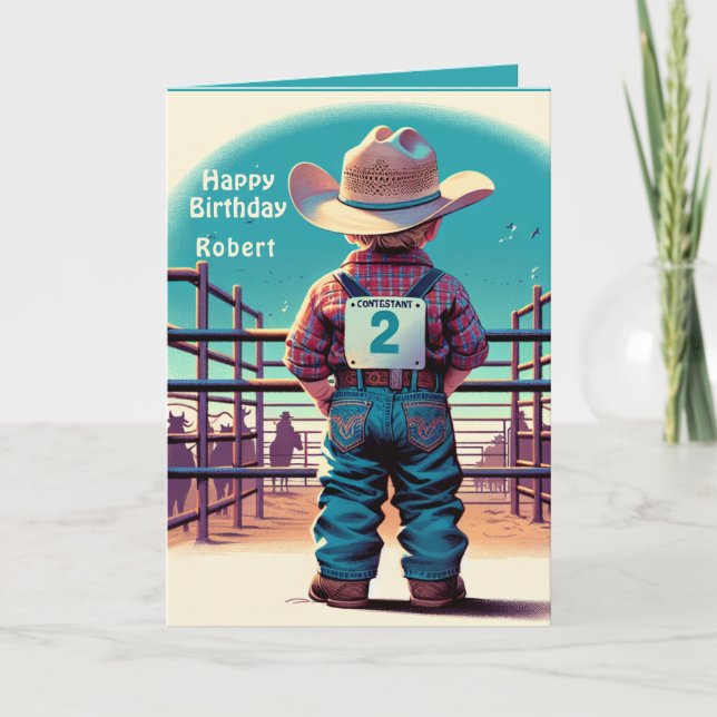 Western Little Cowboy 2nd Birthday Rodeo Custom  Card (Front)