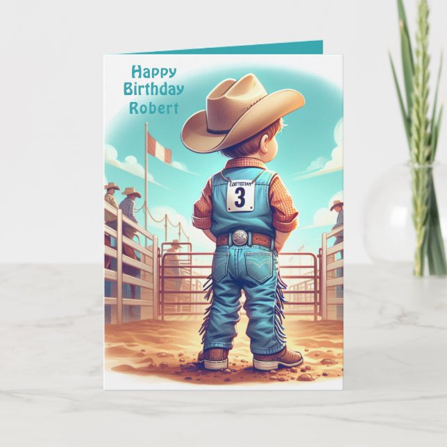 Western Little Cowboy 3rd Birthday Rodeo Custom   Card (Front)