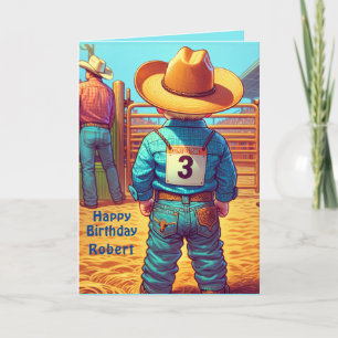 Western Little Cowboy 3rd Birthday Rodeo Custom   Card