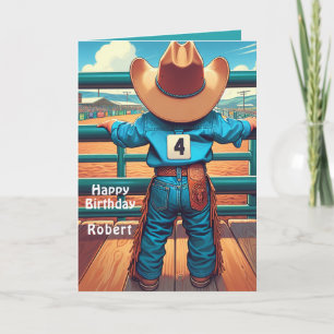 Western Little Cowboy 4th Birthday Rodeo Custom   Card