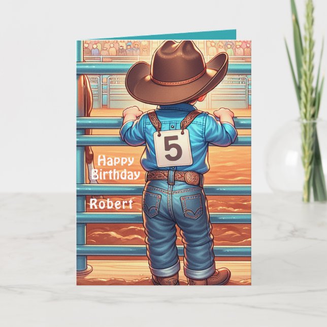 Western Little Cowboy 5th Birthday Rodeo Custom   Card (Front)