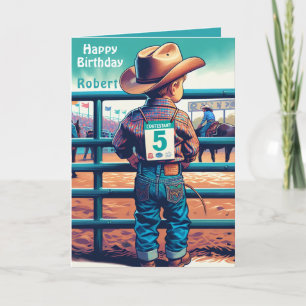 Western Little Cowboy 5th Birthday Rodeo Custom Card