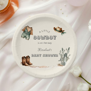 Western Little Cowboy Baby Boy Shower Paper Plate