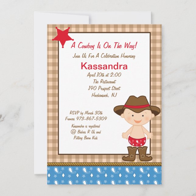 Western Little Cowboy Baby Shower Invitation (Front)