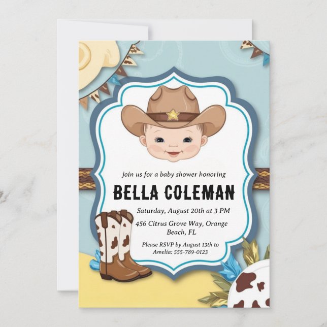 western little cowboy baby shower invitations (Front)