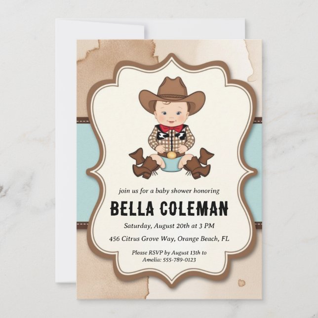 western little cowboy baby shower invitations (Front)