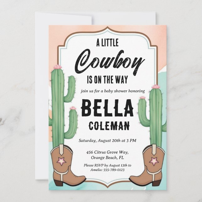 western little cowboy baby shower invitations (Front)