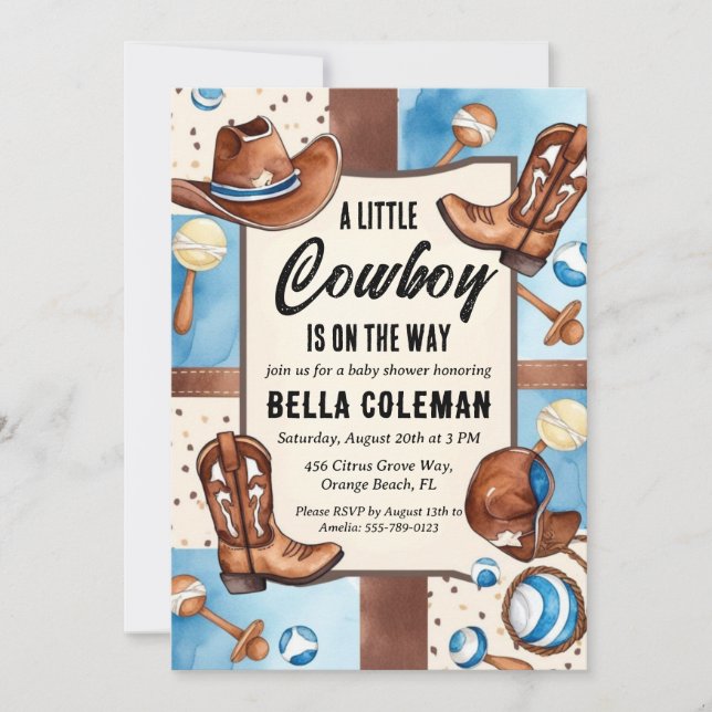 western little cowboy baby shower invitations (Front)