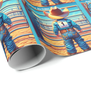 Western Little Cowboy First Birthday Rodeo Custom Wrapping Paper