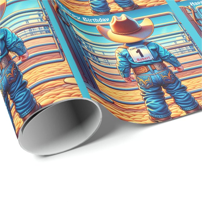 Western Little Cowboy First Birthday Rodeo Custom Wrapping Paper (Roll Corner)