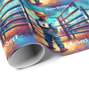 Western Little Cowboy Fourth Birthday Rodeo  Wrapping Paper