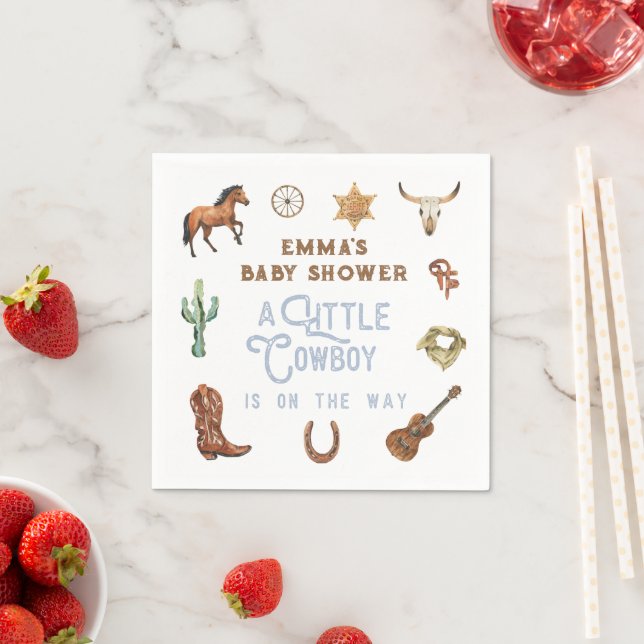 Western Little Cowboy Photo Baby Shower Napkin (Insitu)