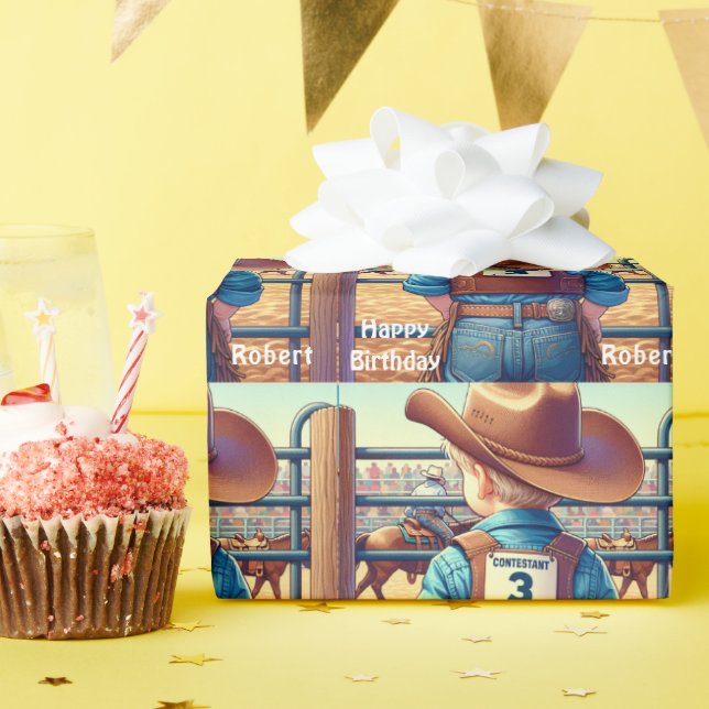 Western Little Cowboy Third Birthday Rodeo  Wrapping Paper (Birthday Party)